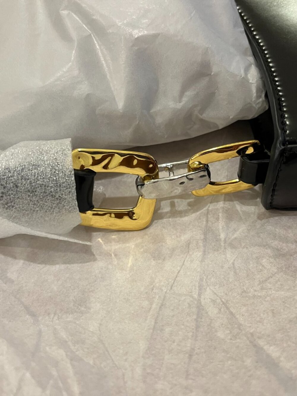 STAUD Brady Shoulder Bag in Black w/ Gold and Silver Hammered Metal Accents, NWT - Picture 6 of 7